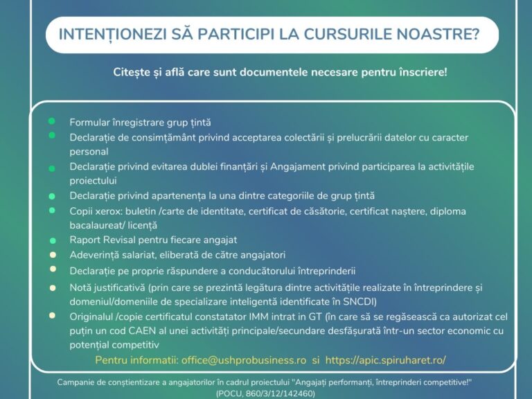 Read more about the article Lista documente înscriere cursuri (Proiect POCU 860/3/12/142460)