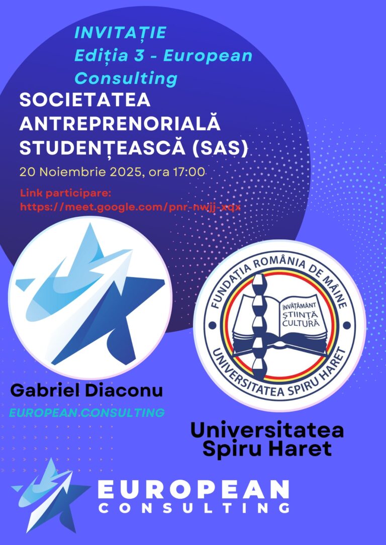 Read more about the article INVITATIE EUROPEAN CONSULTING – SOCIETATEA ANTREPRENORIALA STUDENTEASCA – 20 Noiembrie 2025